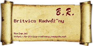 Britvics Radvány névjegykártya